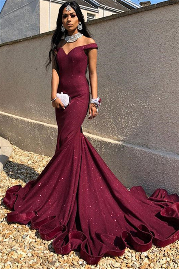 Long Off the Shoulder Sequined Mermaid Prom Dress
