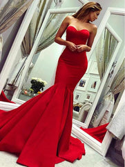 Chic Red Long Mermaid Sweetheart Satin Formal Prom Dress
