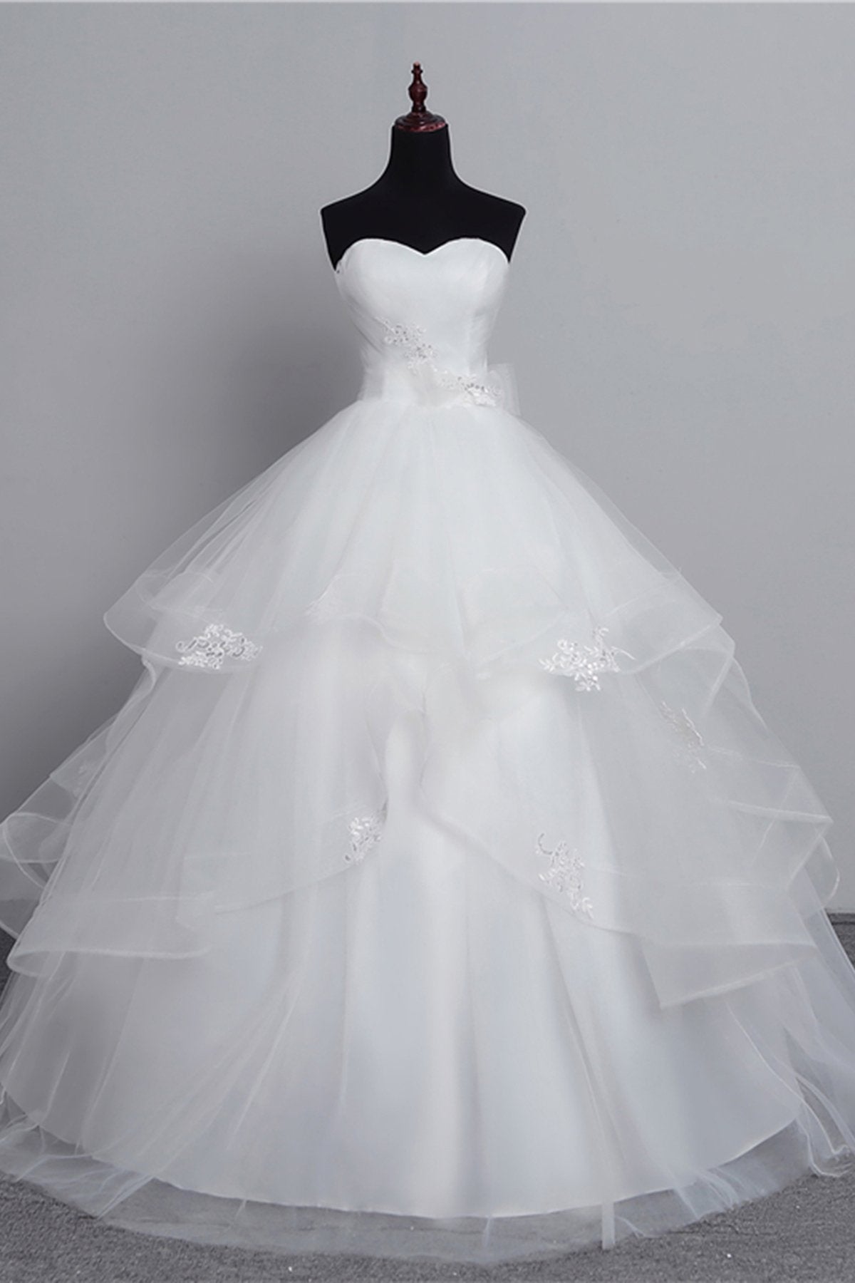 White Long Ball Gown Tulle Layered Strapless Vintage Wedding Dress