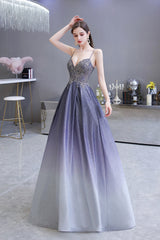 Elegant Long A-line V-neck Spaghetti Straps Appliques Beads Formal Evening Dress