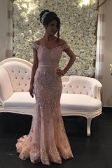 Long Off the Shoulder Appliques Lace Ruffles Mermaid Prom Dress