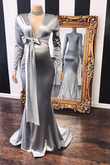 Elegant Long Mermaid V-neck Pregnant Formal Dresses with Sleeves