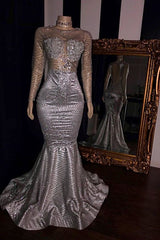 Elegant Long Mermaid Appliques Tulle Prom Dresses with Sleeves