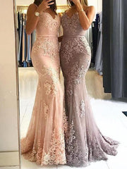 Elegant Long Mermaid Sweetheart Spaghetti Straps Lace Appliques Prom Dress