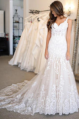 Elegant Long Sweetheart Tulle Mermaid Wedding Dresses With Appliques Lace