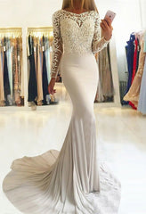 Charming Long Sleeves Chiffon Mermaid Prom Dress With Appliques Lace