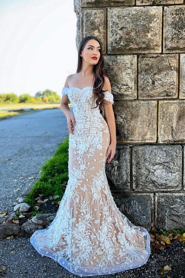 Simple Long Off The Shoulder Mermaid Lace Floor Length Prom Dress