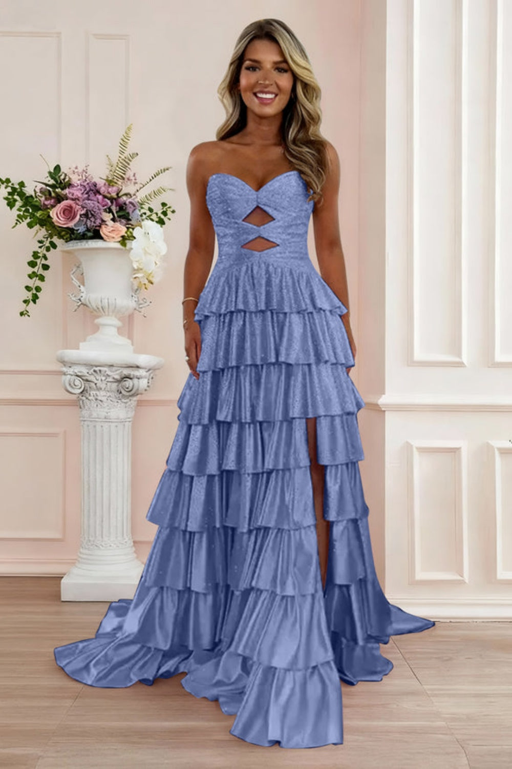 Sweetheart A-line Strapless Sleeveless Long Prom Dress with Split