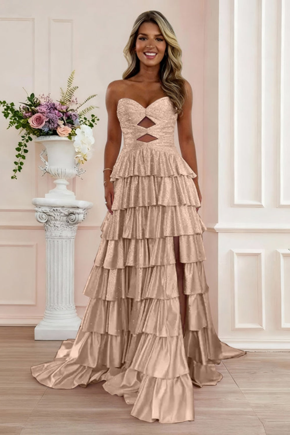 Sweetheart A-line Strapless Sleeveless Long Prom Dress with Split