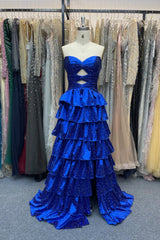 Simple Sweetheart Strapless A-line Long Prom Dress with Ruffles