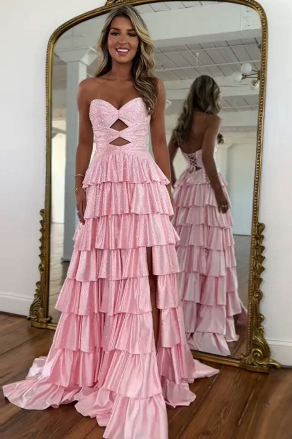 Sweetheart A-line Strapless Sleeveless Long Prom Dress with Split