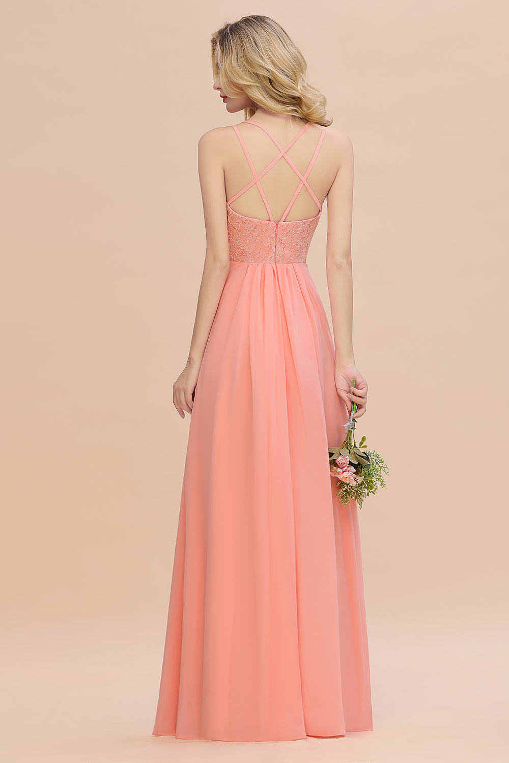 Beautiful A-Line Chiffon Spaghetti Straps Sweetheart Floor Length Split Bridesmaid Dress