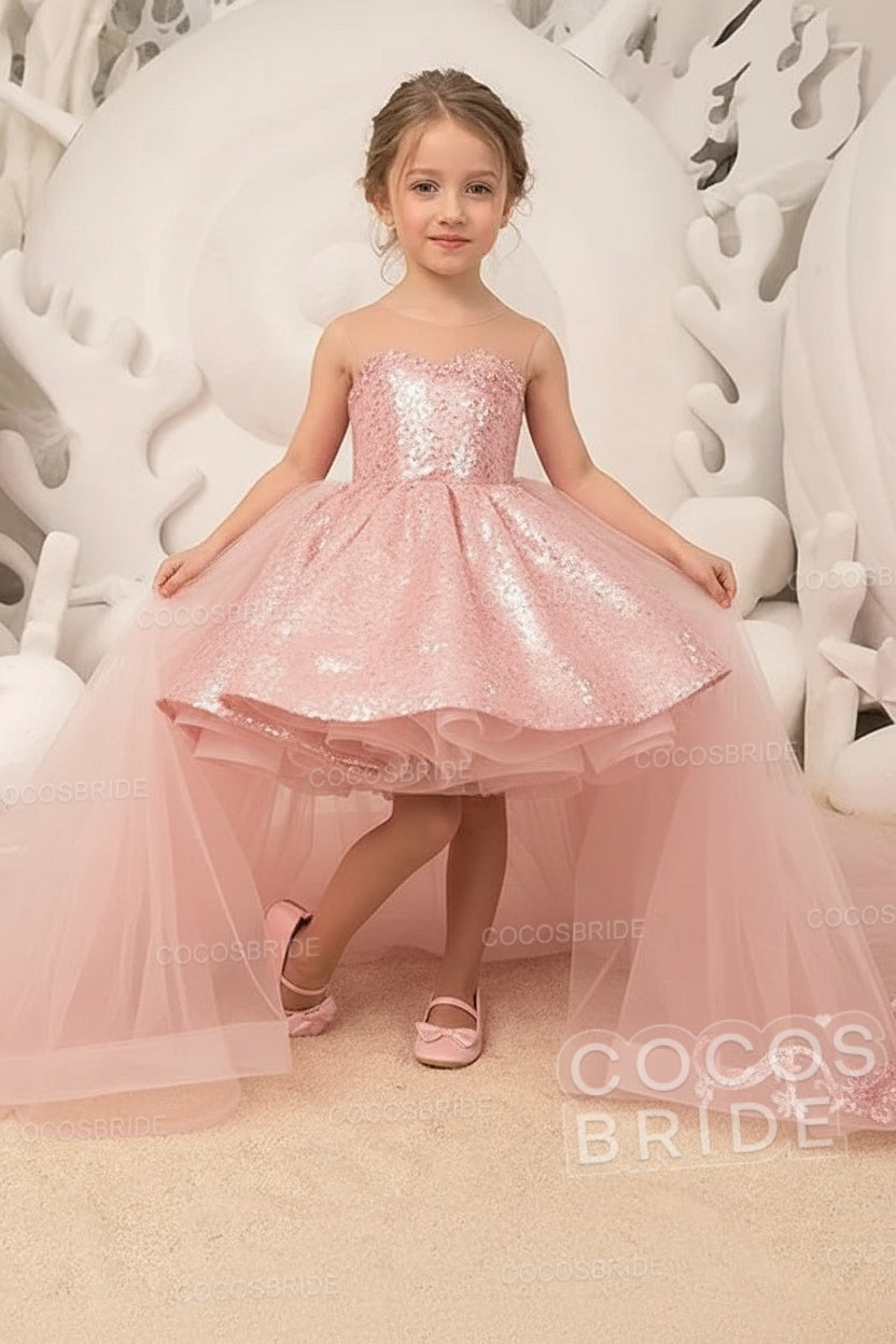 Red Ball Gown Tulle Sequin Sleeveless Flower Girl Dresses