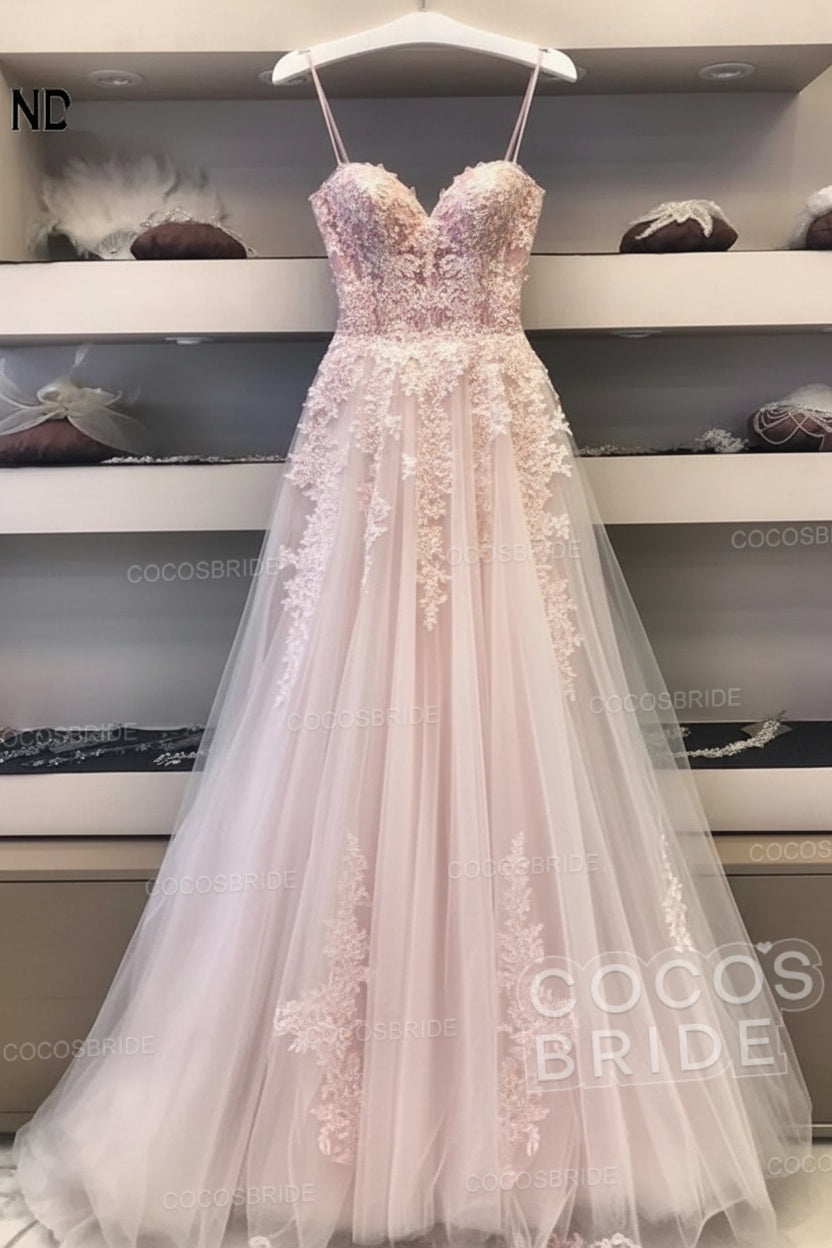 Long A-line Sweetheart Tulle Lace Wedding Dresses