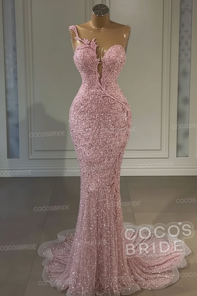 Long Mermaid Sweetheart Tulle Sequin Formal Prom Dress