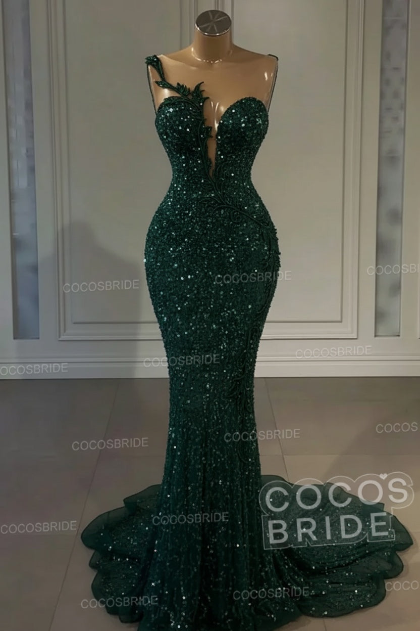 Long Mermaid Sweetheart Tulle Sequin Formal Prom Dress
