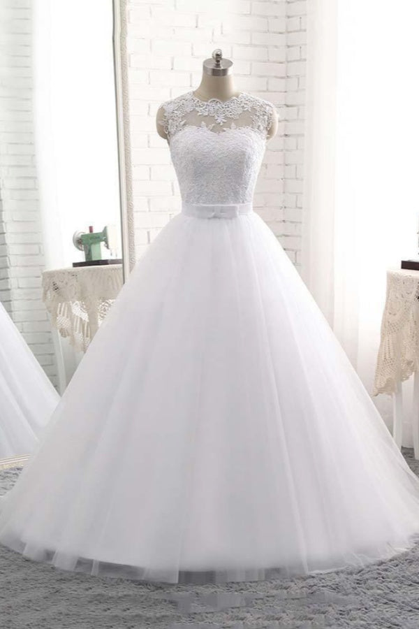 Elegant Long Lace Ball Gown Tulle White Wedding Dresses