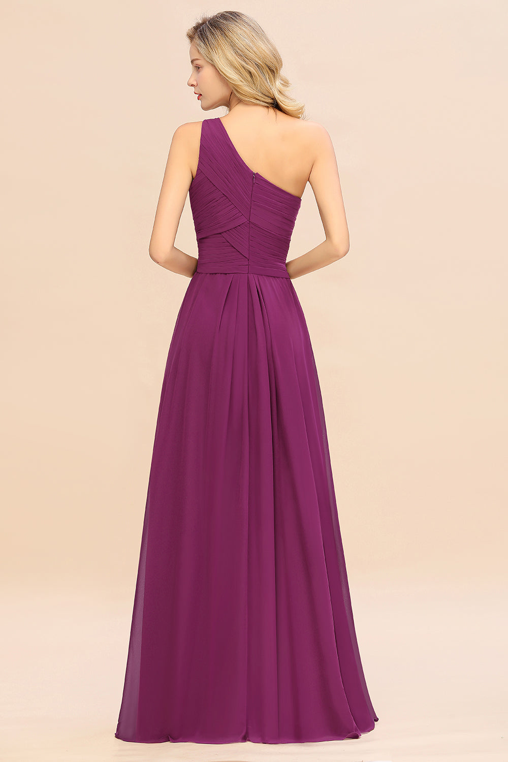 Elegant A-line Chiffon Ruffles One Shoulder Long Bridesmaid Dress