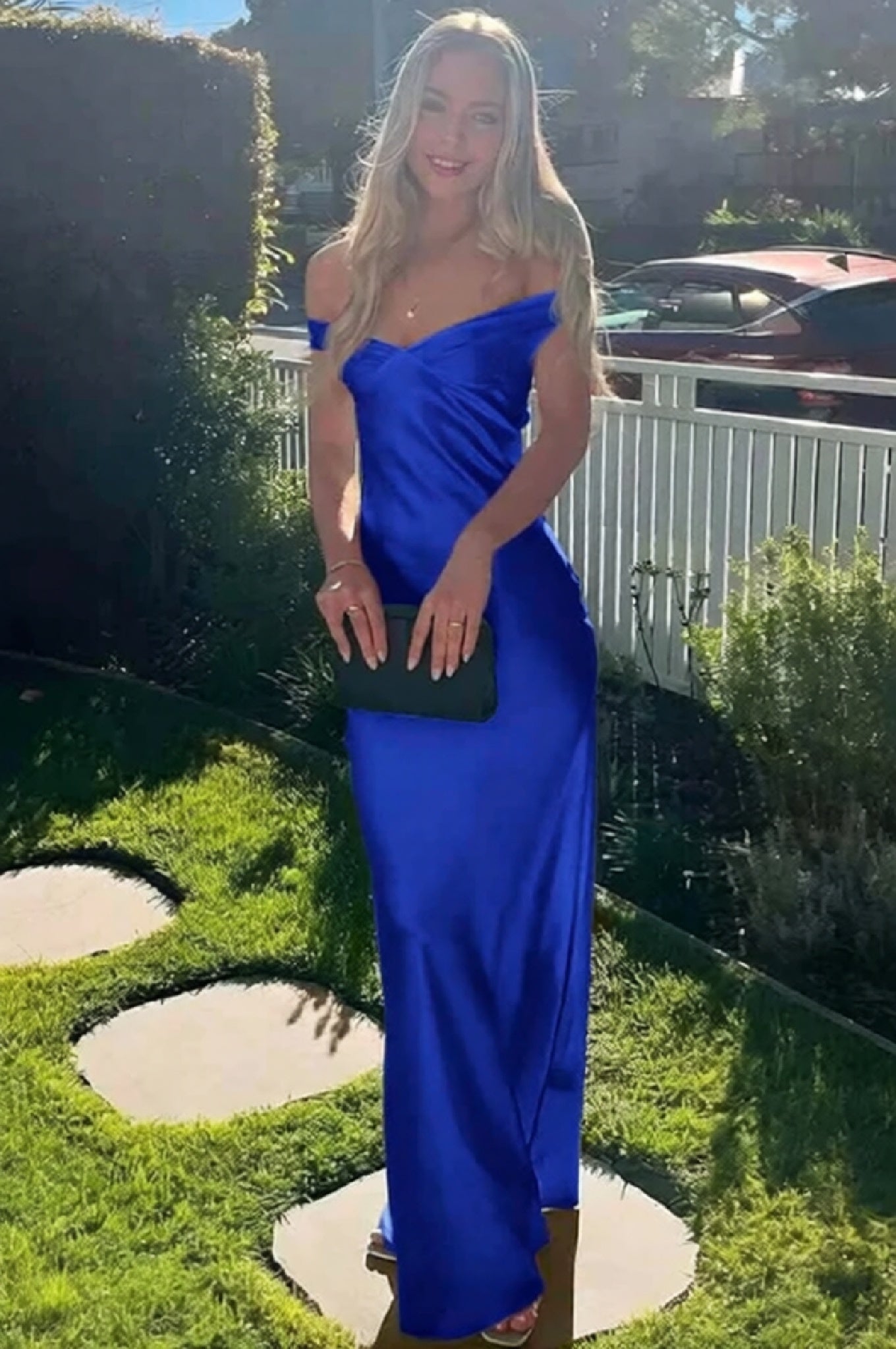 Elegant Off-the-Shoulder Backless Mermaid Satin Prom Dress