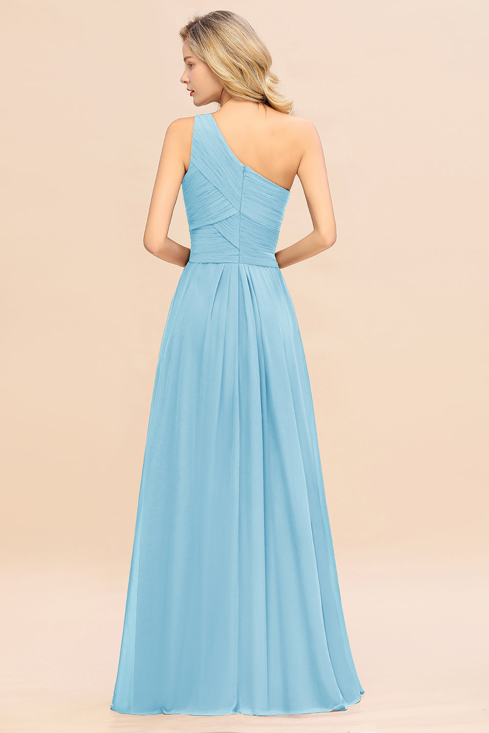 Elegant A-line Chiffon Ruffles One Shoulder Long Bridesmaid Dress