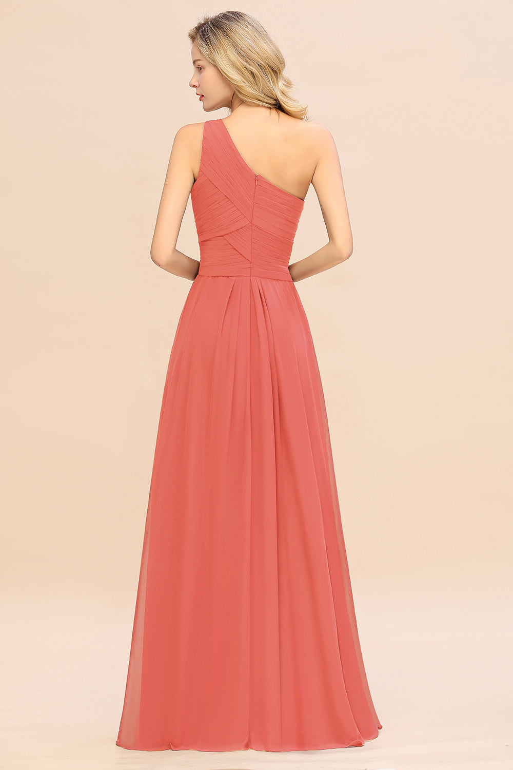 Elegant A-line Chiffon Ruffles One Shoulder Long Bridesmaid Dress