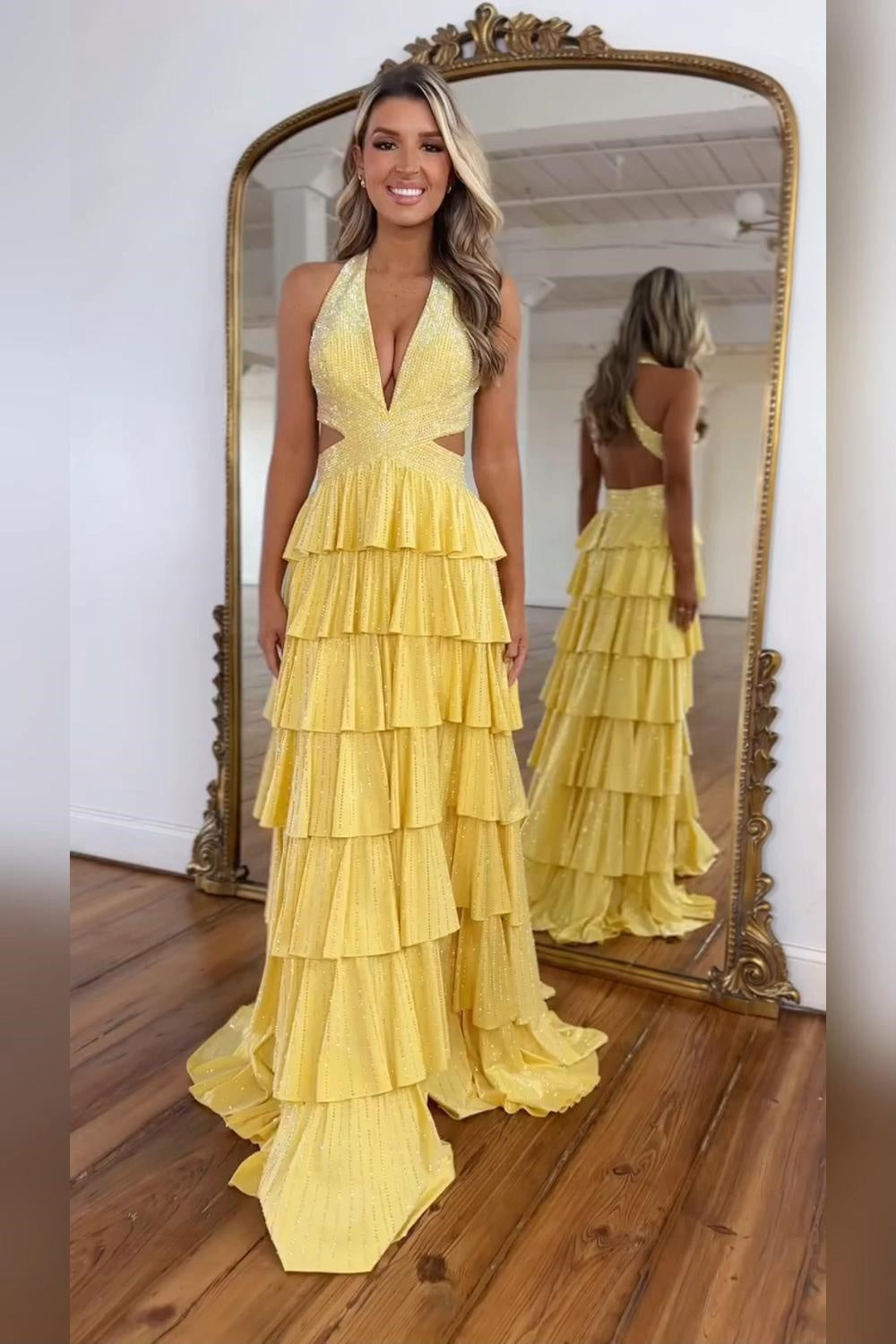 Sexy Sleeveless Halter A-line Long Prom Dress with Slit