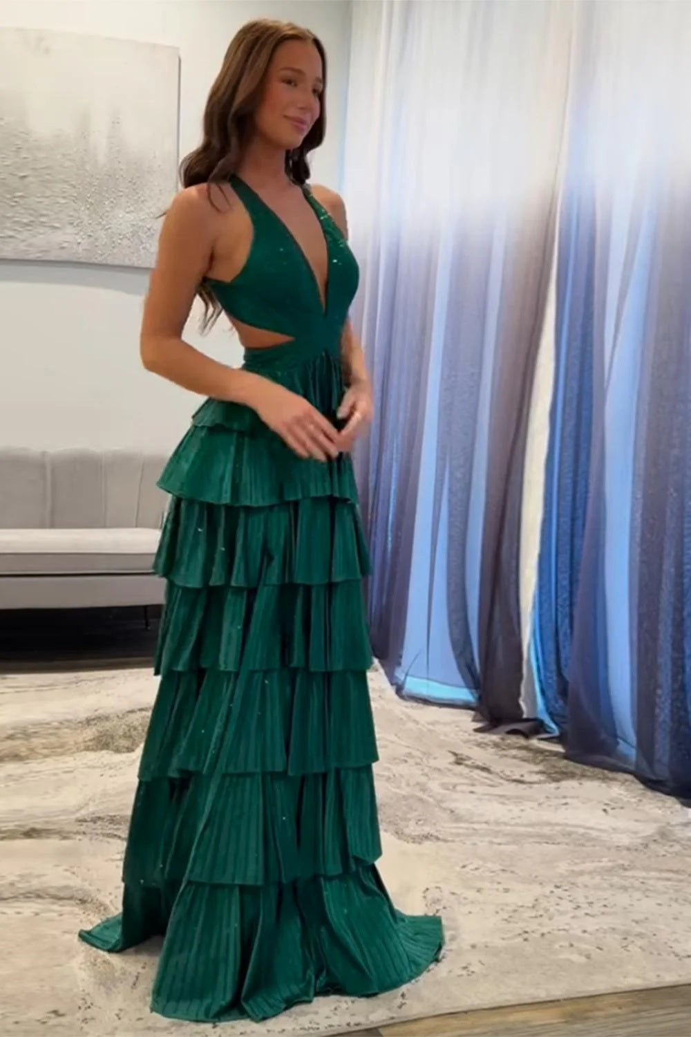 Sexy Sleeveless Halter A-line Long Prom Dress with Slit