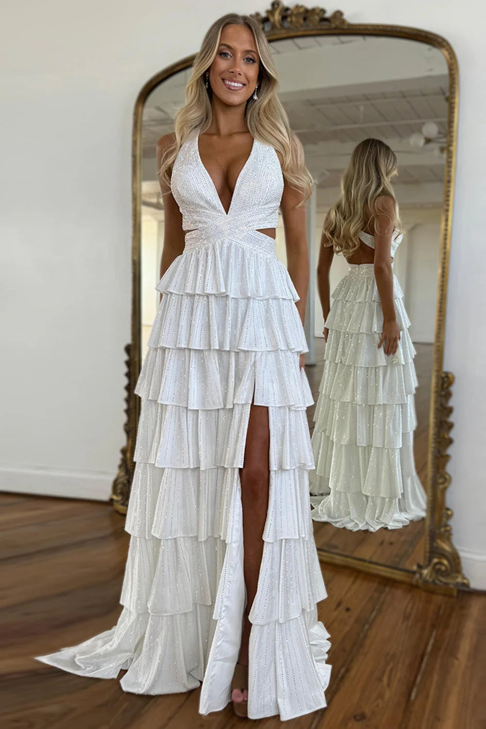 Sexy Sleeveless Halter A-line Long Prom Dress with Slit