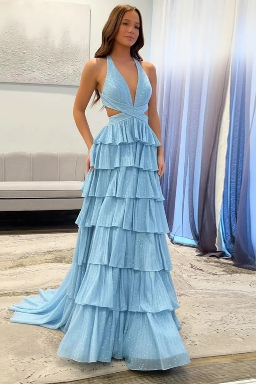 Sexy Sleeveless Halter A-line Long Prom Dress with Slit