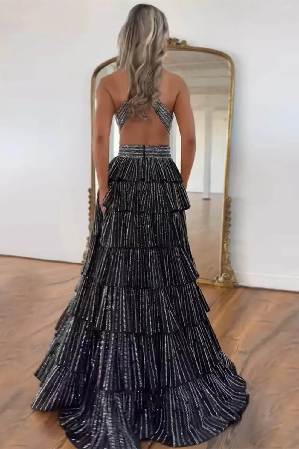 Sexy Sleeveless Halter A-line Long Prom Dress with Slit