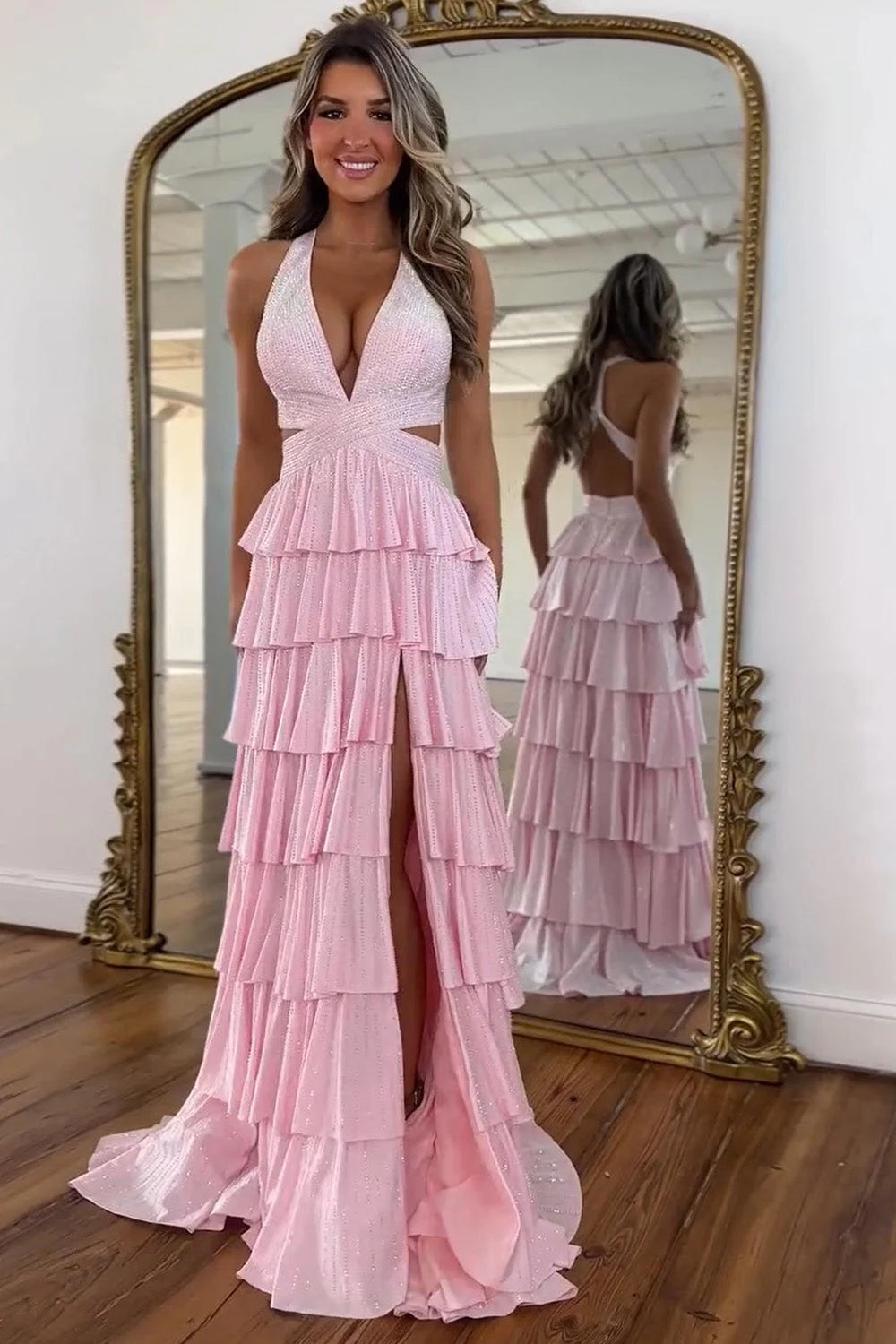 Sexy Sleeveless Halter A-line Long Prom Dress with Slit