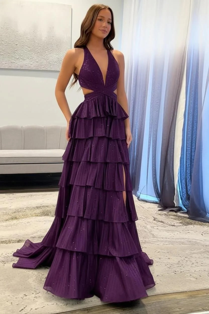 Sexy Sleeveless Halter A-line Long Prom Dress with Slit