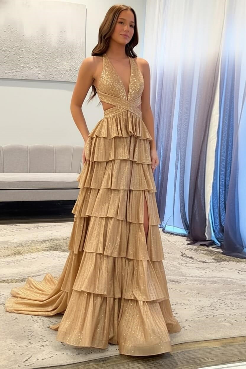 Sexy Sleeveless Halter A-line Long Prom Dress with Slit