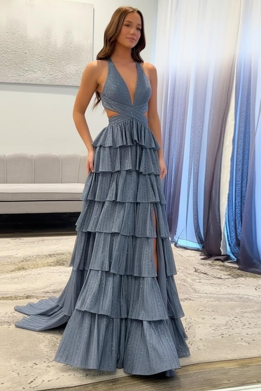 Sexy Sleeveless Halter A-line Long Prom Dress with Slit