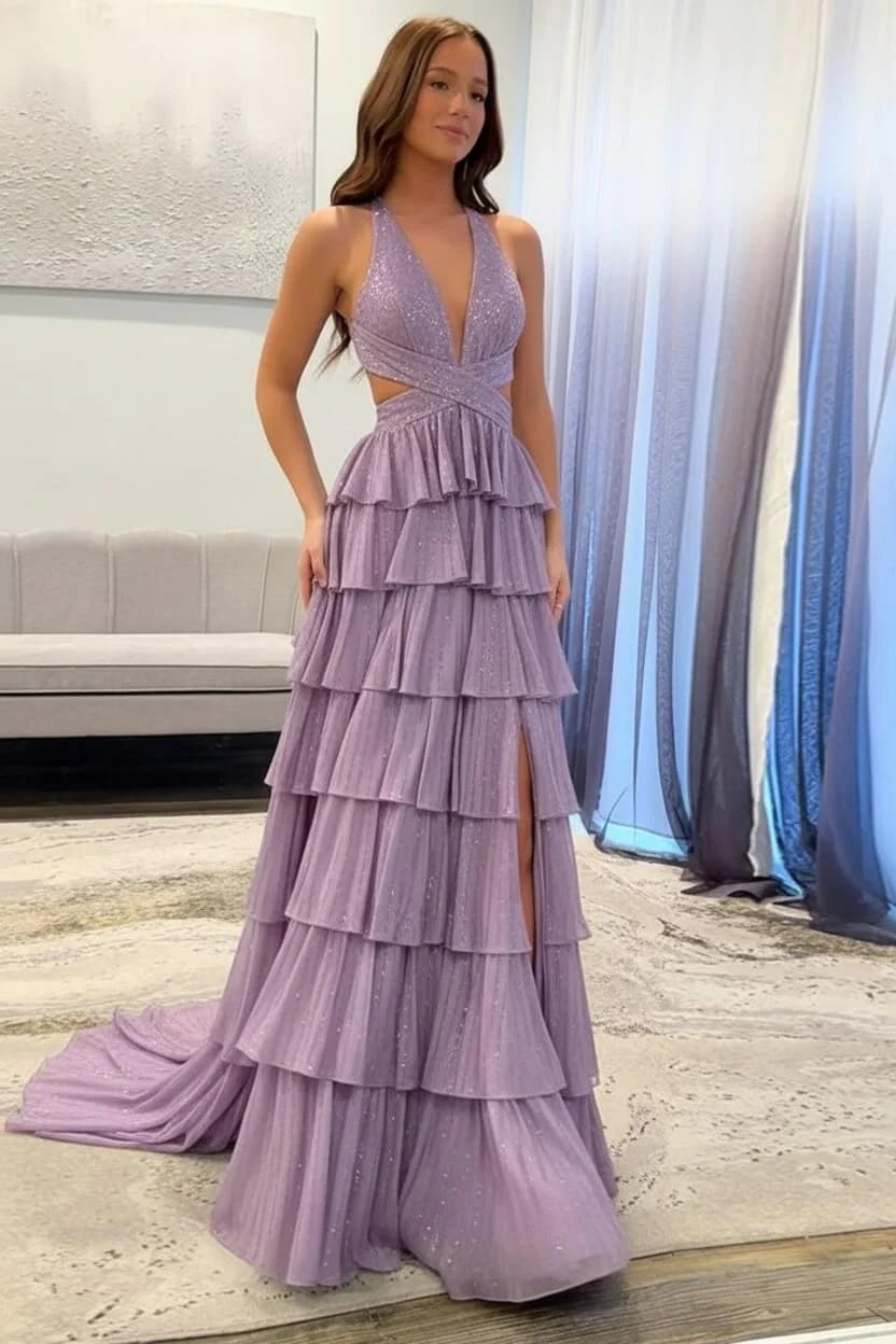 Sexy Sleeveless Halter A-line Long Prom Dress with Slit