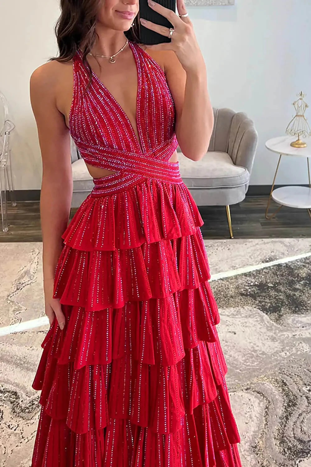 Sexy Sleeveless Halter A-line Long Prom Dress with Slit