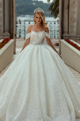 Gorgeous Long Ball Gown Off the Shoulder Sequined Wedding Dresses