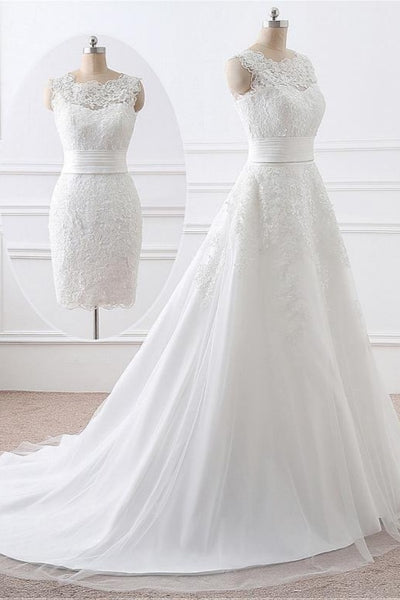 Gorgeous Long White Mermaid Tulle Lace Wedding Dresses With Detachable Skirts