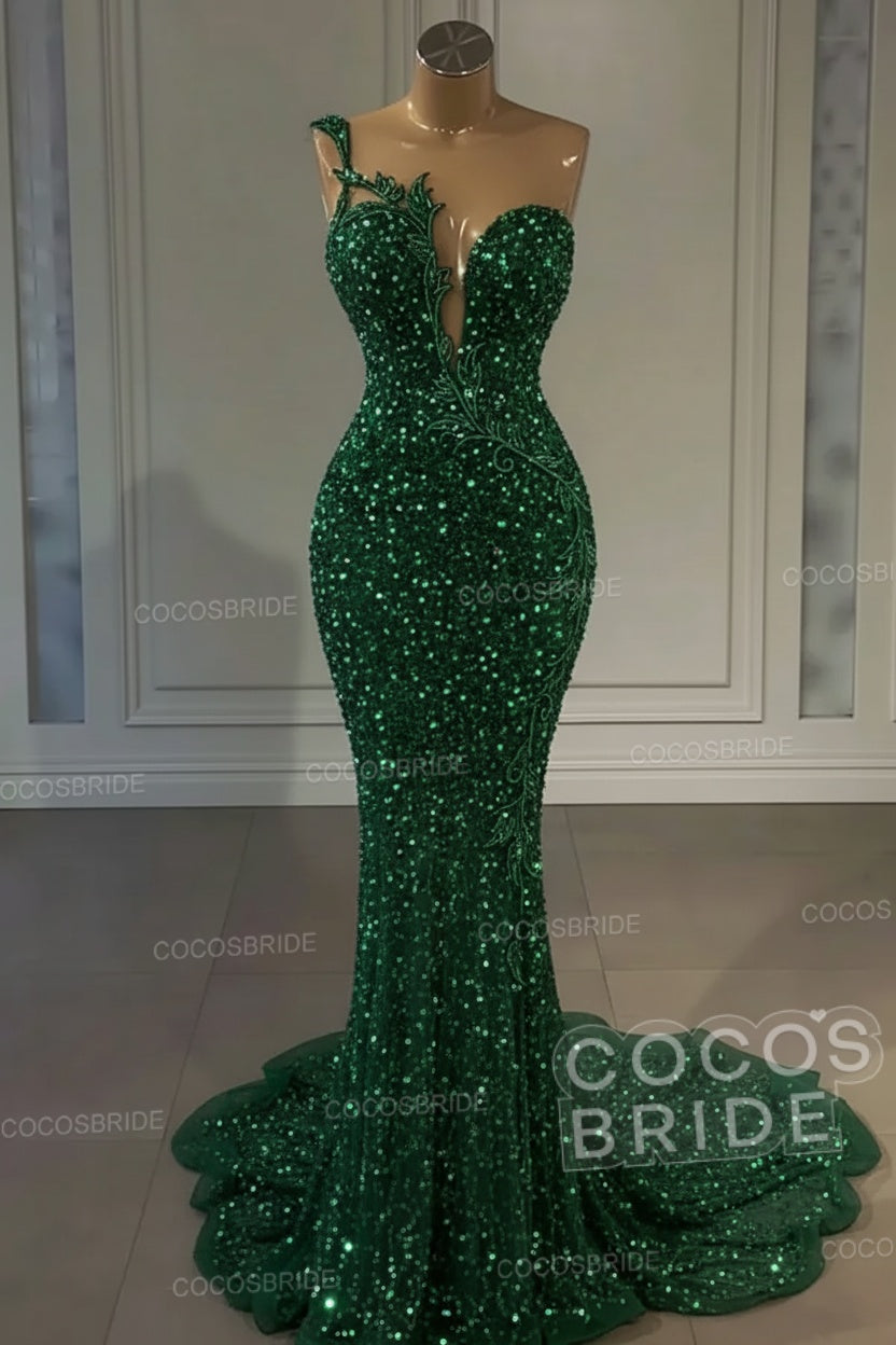 Long Mermaid Sweetheart Tulle Sequin Formal Prom Dress