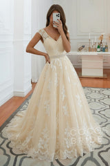 Elegant Long V-neck Lace A-line Wedding Dress