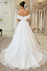 Long A-line off the Shoulder White Wedding Dress