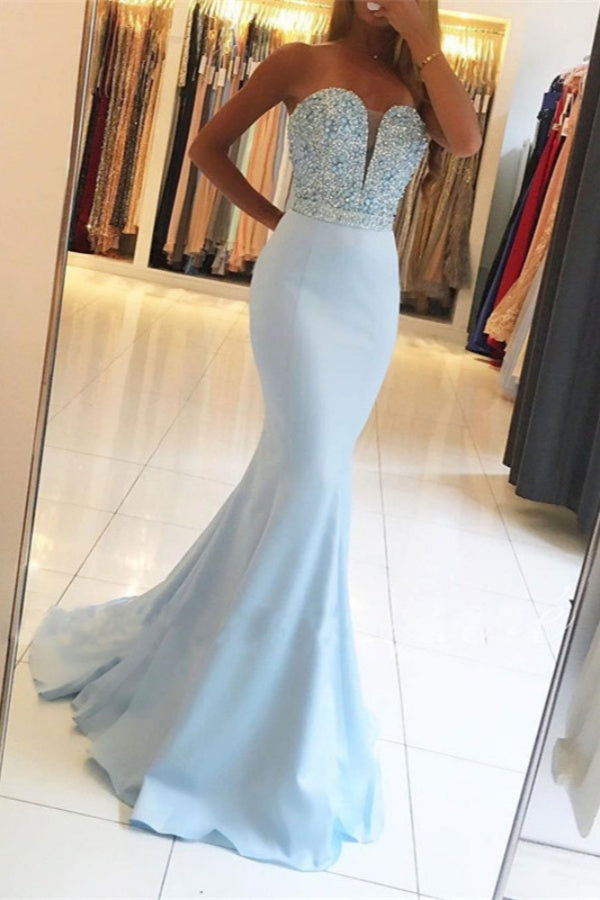 Long Sweetheart Floor Length Backless Mermaid Prom Dress With Beading