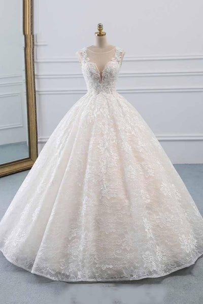 Luxury Long Lace Tulle Ball Gown Wedding Dresses