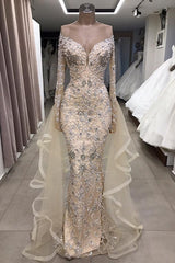 Luxury Long Sleeves Off the Shoulder Mermaid Prom Dresses