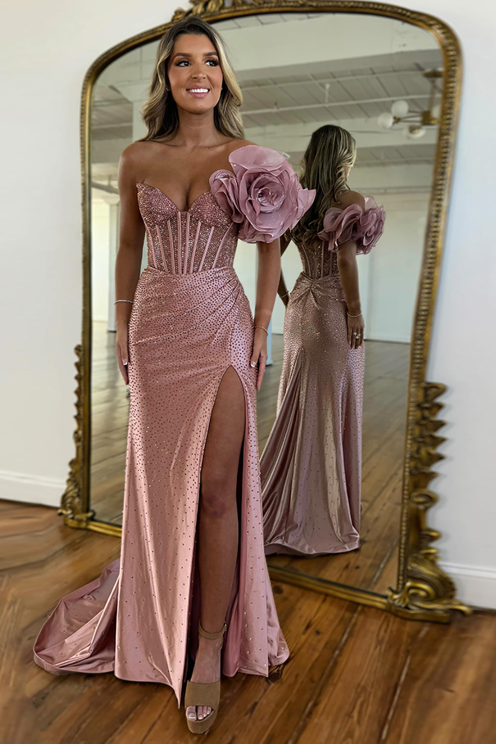 Long One Shoulder Mermaid Train Prom Dress with Slit