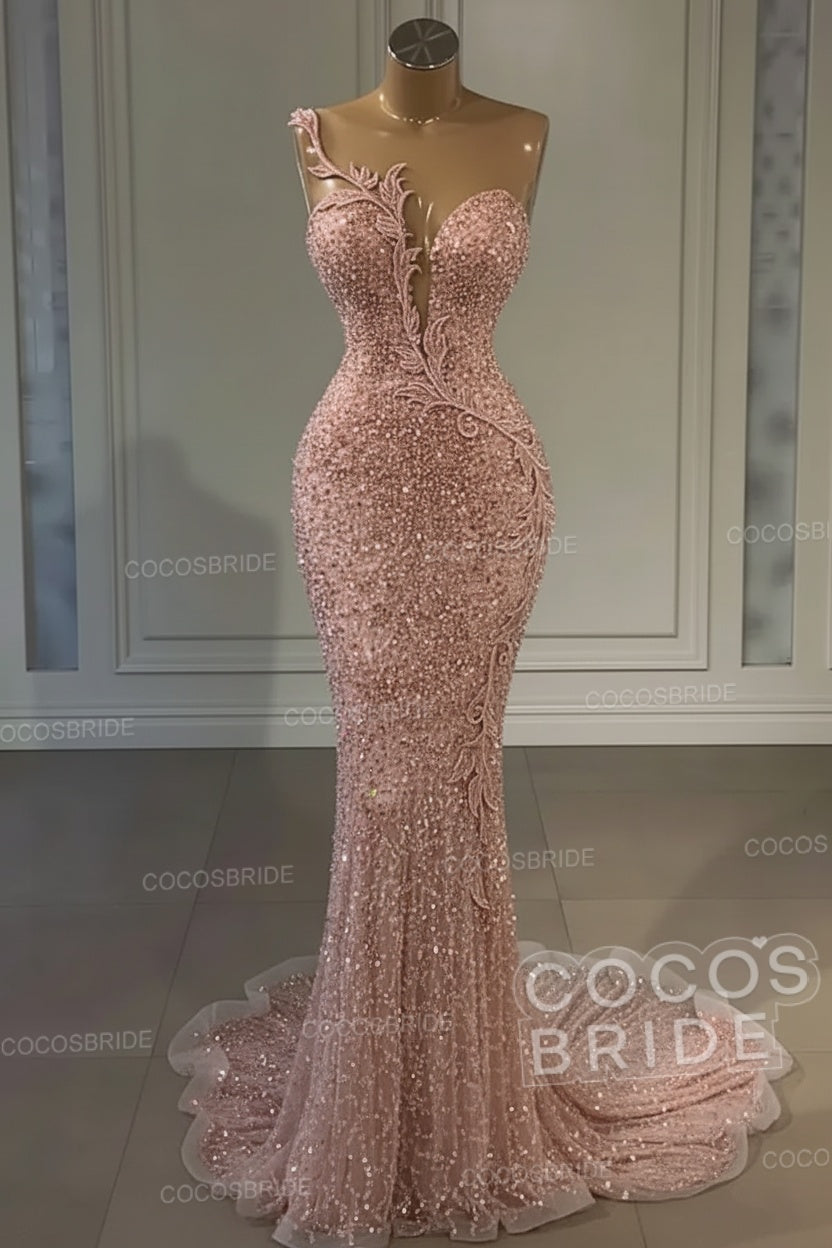 Long Mermaid Sweetheart Tulle Sequin Formal Prom Dress