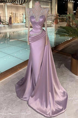 Purple Long Sleeves Long Mermaid Formal Dress with Rhinestones