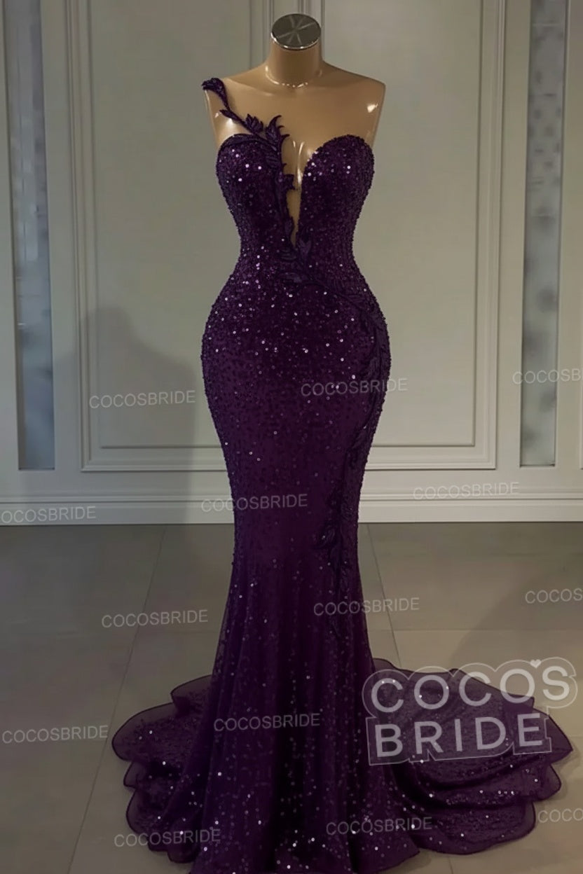 Long Mermaid Sweetheart Tulle Sequin Formal Prom Dress