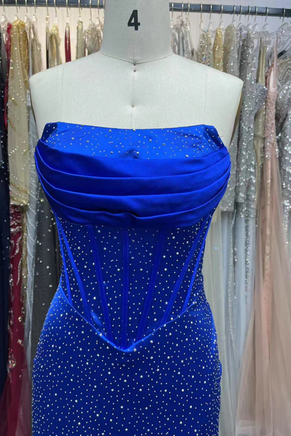 Strapless Sleeveless Sequined Mermaid Prom Dress with Split