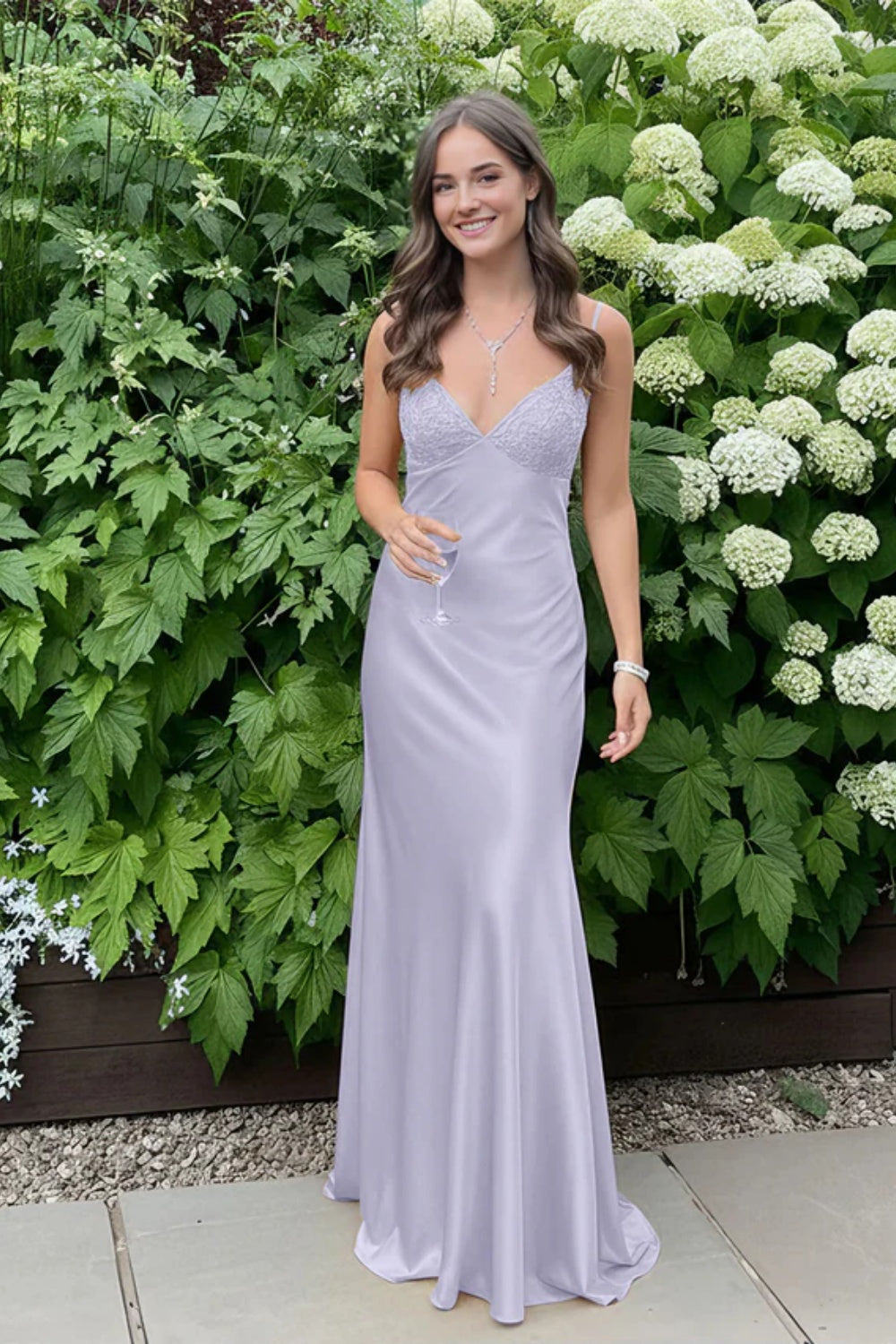 Simple Spaghetti Straps V-neck Sheath Satin Prom Dress